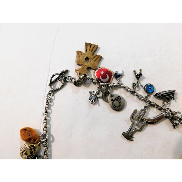 Vintage World Travel Charm Necklace 51 Unique Charms Sterling Silver Mixed Metal - Picture 10 of 15